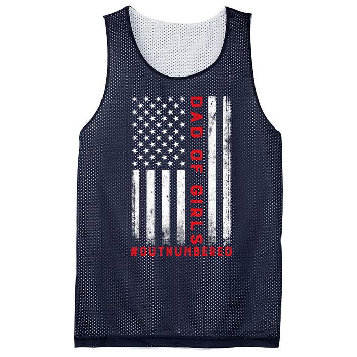 Dad Of Girl Outnumbered Vintage American Flag 4th Of July Mesh Reversible Basketball Jersey Tank