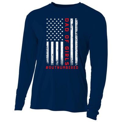 Dad Of Girl Outnumbered Vintage American Flag 4th Of July Cooling Performance Long Sleeve Crew