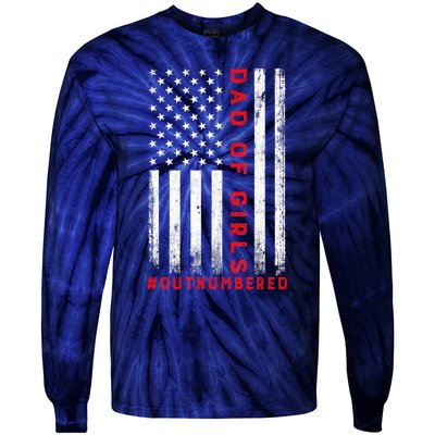 Dad Of Girl Outnumbered Vintage American Flag 4th Of July Tie-Dye Long Sleeve Shirt