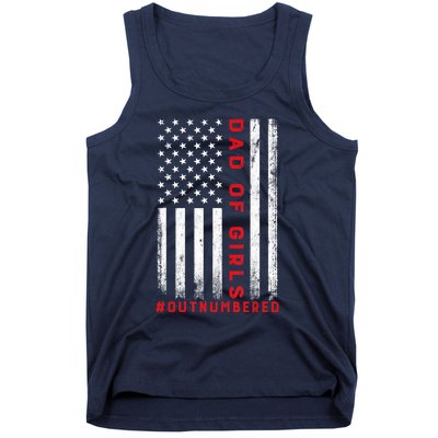 Dad Of Girl Outnumbered Vintage American Flag 4th Of July Tank Top