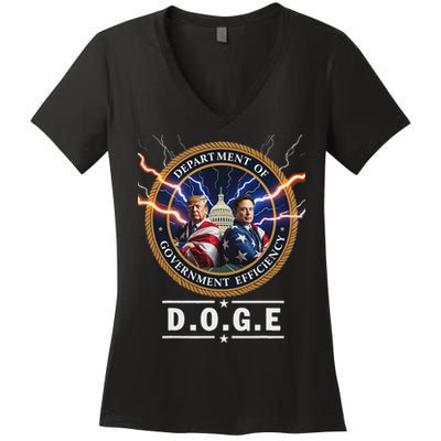 Department Of Government Efficiency Doge Trump 47th Elon Women's V-Neck T-Shirt