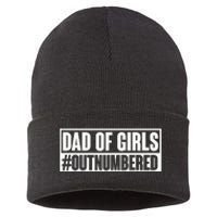 Dad of girl outnumbered Hashtag Funny Girl Dads Dad Memes Sustainable Knit Beanie