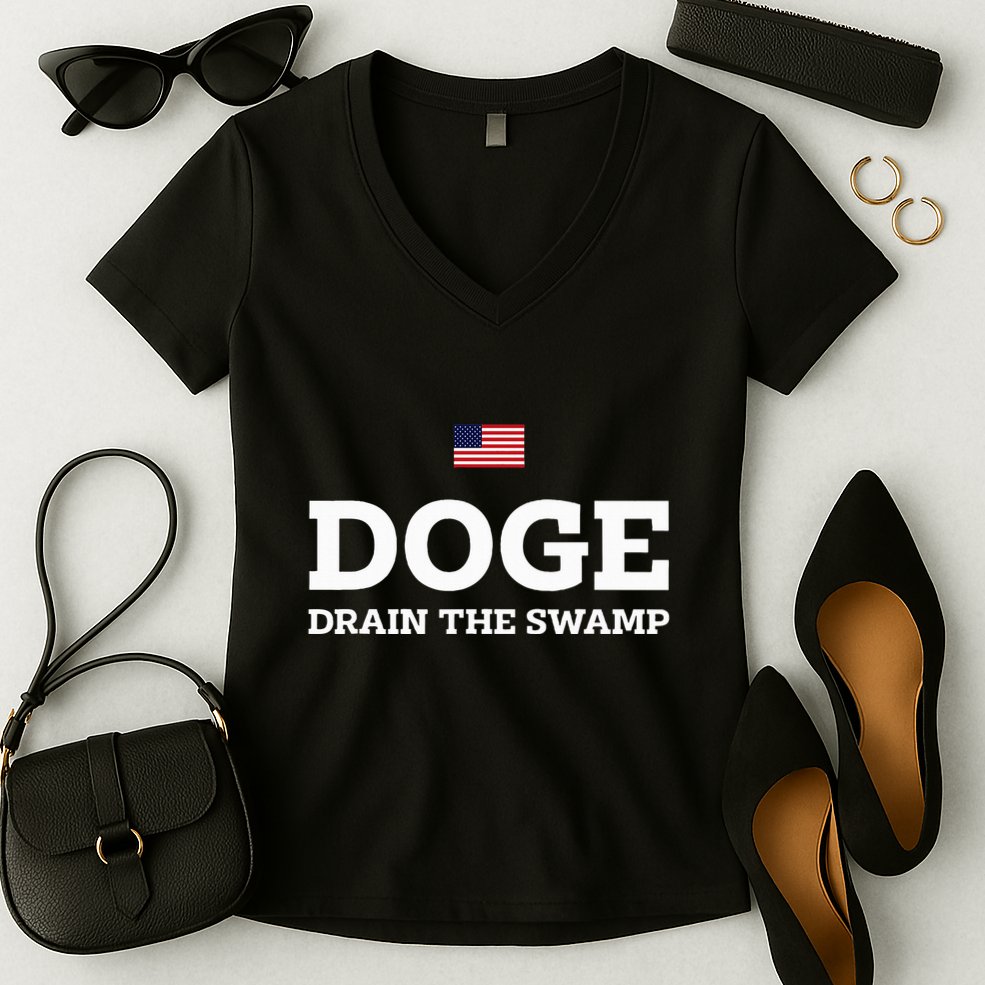 Department Of Government Efficiency Doge Drain The Swamp Women's V-Neck T-Shirt