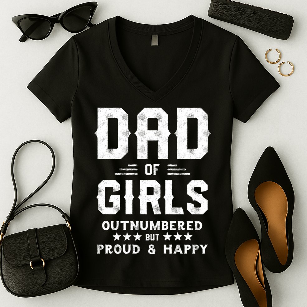 Dad Of Girl Outnumbered But Proud Father Women's V-Neck T-Shirt