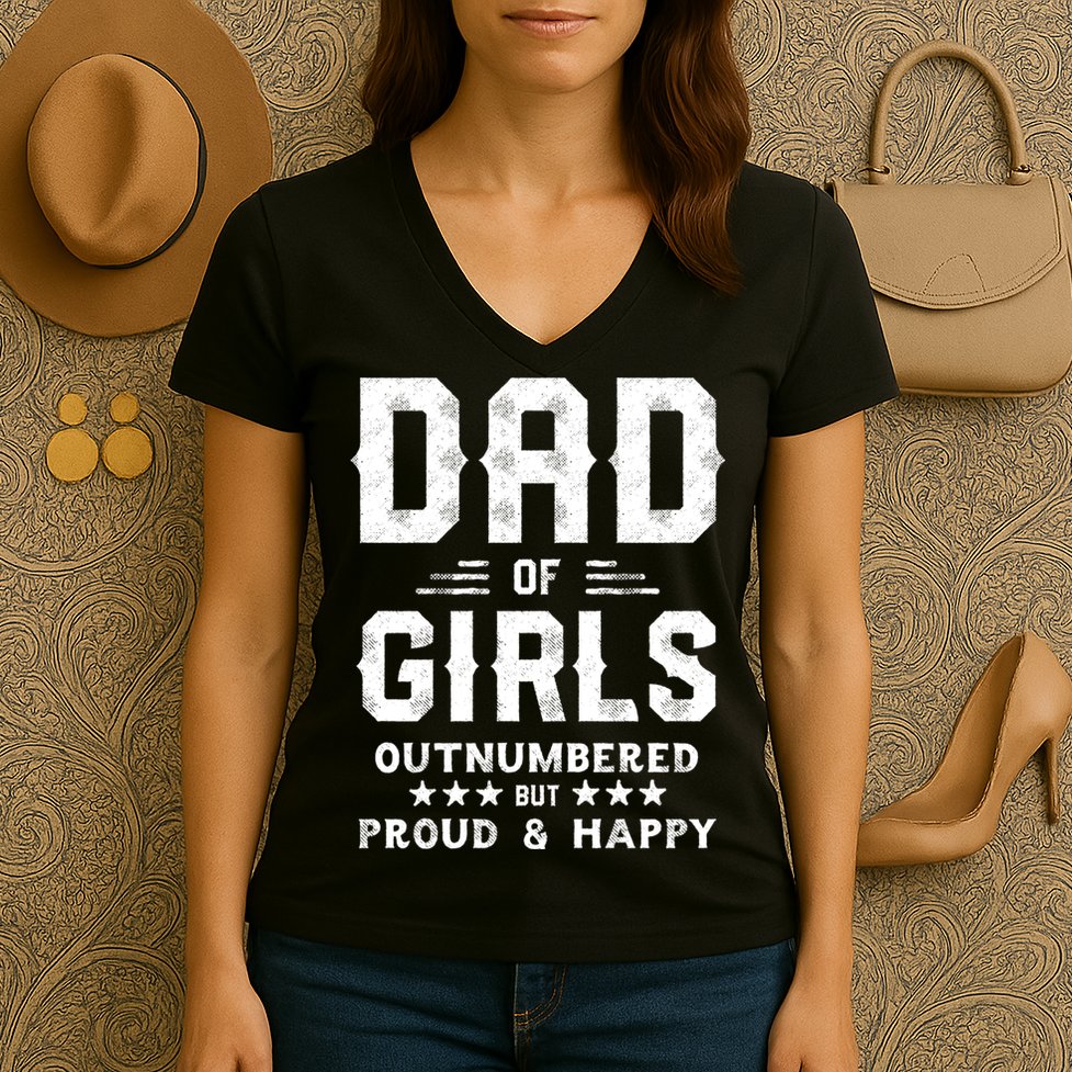 Dad Of Girl Outnumbered But Proud Father Women's V-Neck T-Shirt