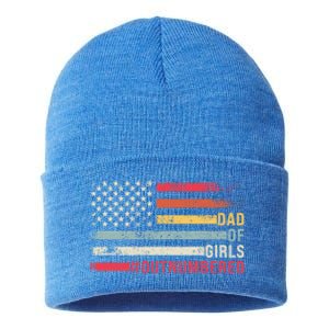 Dad Of Girls Outnumbered Father Cute Gift Sustainable Knit Beanie