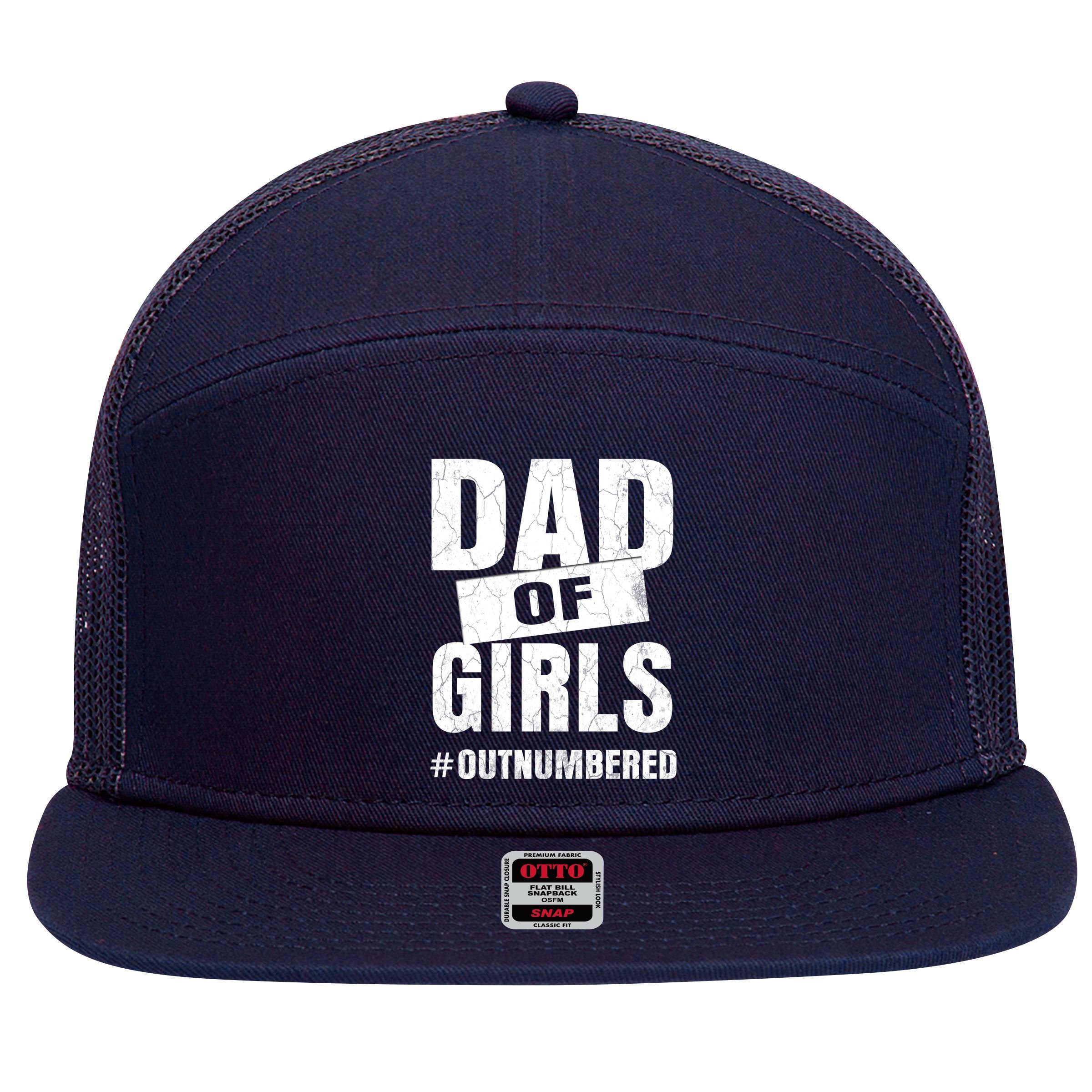 Dad Of Girls Outnumbered Funny Girl Dad 7 Panel Mesh Trucker Snapback Hat