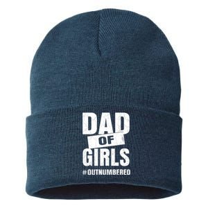 Dad Of Girls Outnumbered Funny Girl Dad Sustainable Knit Beanie