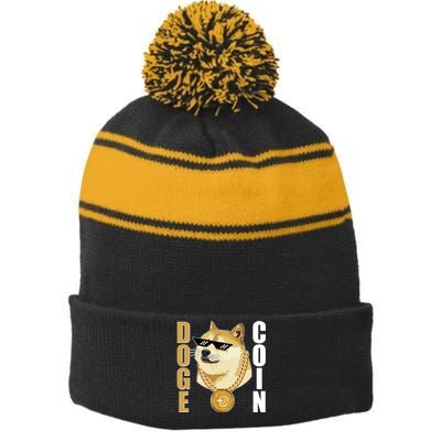 Doge Coin Gansta Thug Dogecoin Crypto Currency Stripe Pom Pom Beanie