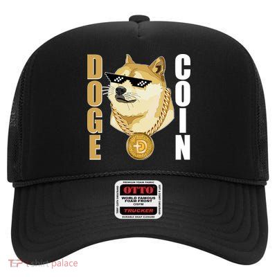Doge Coin Gansta Thug Dogecoin Crypto Currency High Crown Mesh Back Trucker Hat