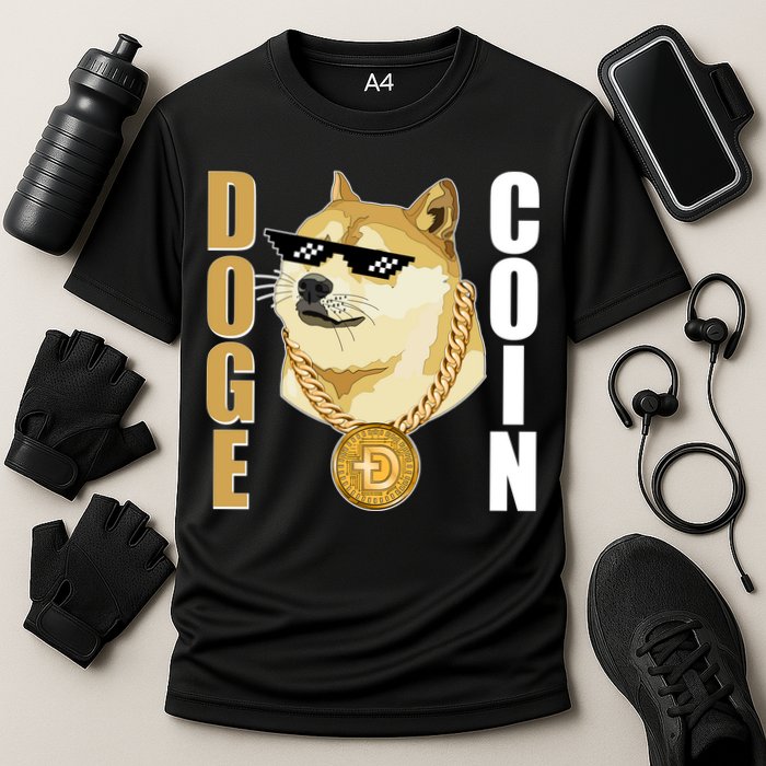 Doge Coin Gansta Thug Dogecoin Crypto Currency Cooling Performance Crew T-Shirt