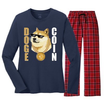 Doge Coin Gansta Thug Dogecoin Crypto Currency Women's Long Sleeve Flannel Pajama Set 