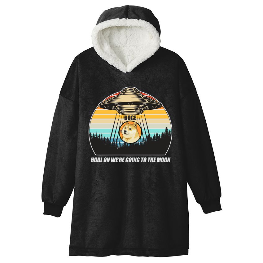 Doge Coin UFO Doge Crypto Currency To The Moon Hooded Wearable Blanket