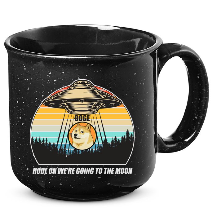 Doge Coin UFO Doge Crypto Currency To The Moon 15oz Campfire Ceramic Mug