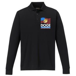 DOGE For President Make America Wow Again Performance Long Sleeve Polo