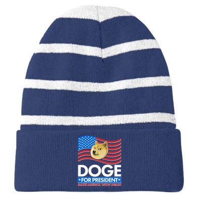 DOGE For President Make America Wow Again Striped Beanie with Solid Band