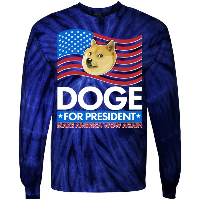 DOGE For President Make America Wow Again Tie-Dye Long Sleeve Shirt