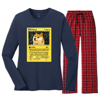 Doge HODL Card Crypto Currency Funny Women's Long Sleeve Flannel Pajama Set 