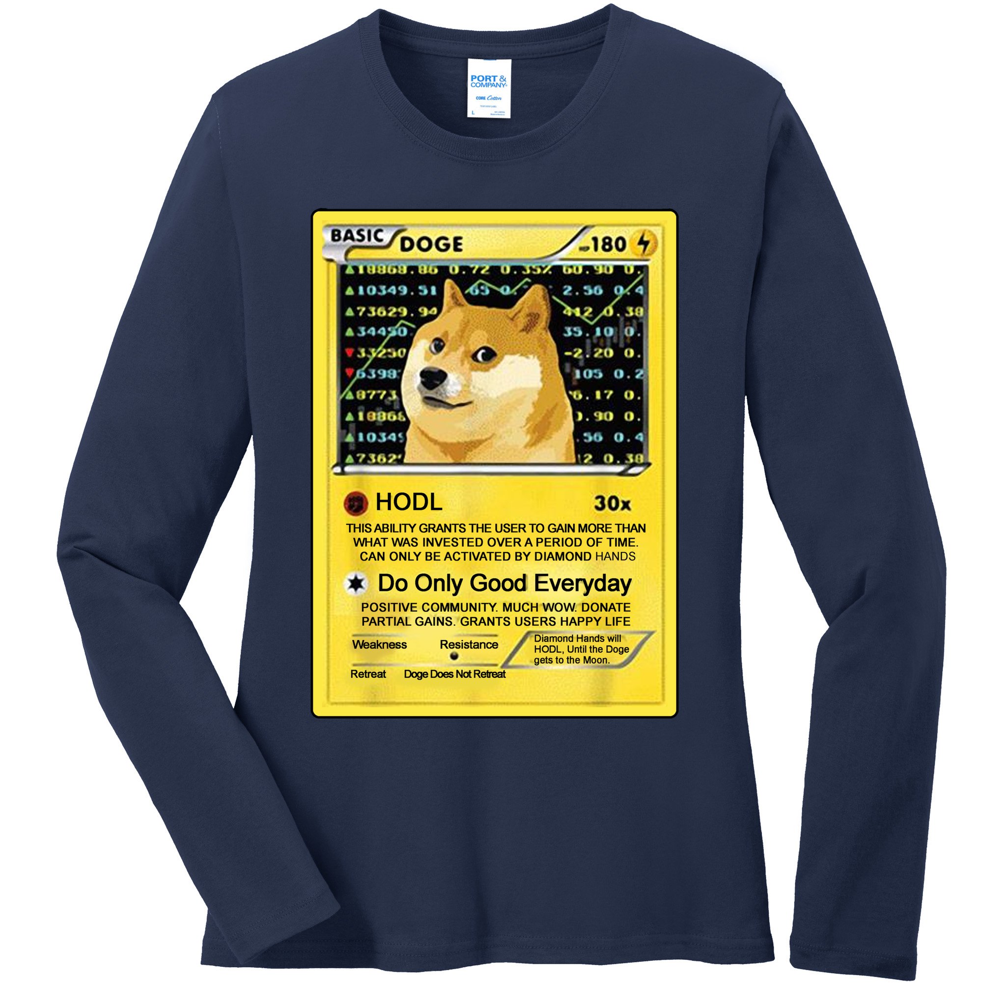 Doge HODL Card Crypto Currency Funny Ladies Long Sleeve Shirt