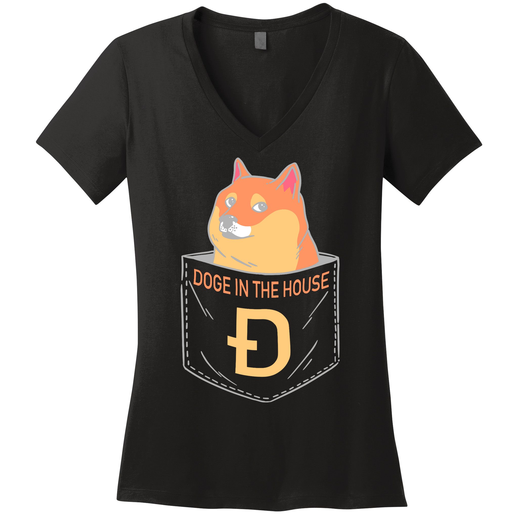Doge In The House Pocket Women's V-Neck T-Shirt
