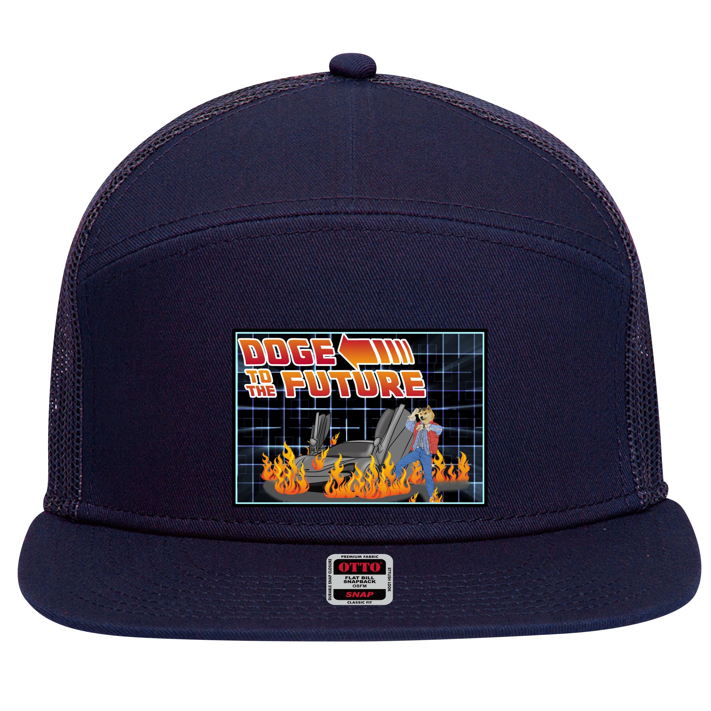 Doge To The Future 7 Panel Mesh Trucker Snapback Hat