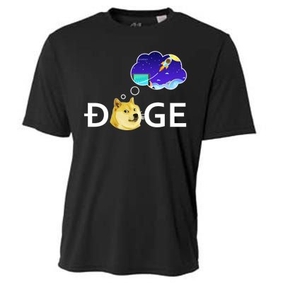 Doge To The Moon Crypto Currency Dogecoin Cooling Performance Crew T-Shirt