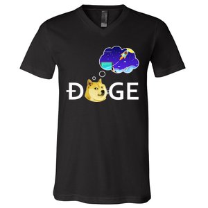 Doge To The Moon Crypto Currency Dogecoin V-Neck T-Shirt