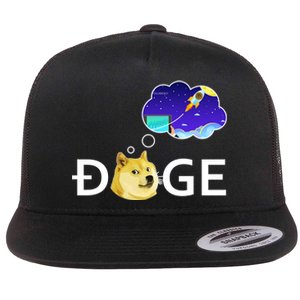 Doge To The Moon Crypto Currency Dogecoin Flat Bill Trucker Hat