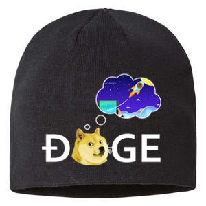 Doge To The Moon Crypto Currency Dogecoin Sustainable Beanie