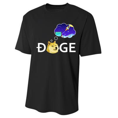 Doge To The Moon Crypto Currency Dogecoin Performance Sprint T-Shirt