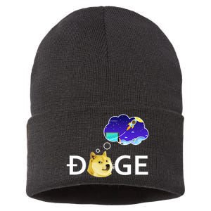 Doge To The Moon Crypto Currency Dogecoin Sustainable Knit Beanie