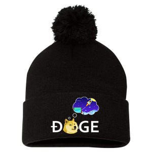 Doge To The Moon Crypto Currency Dogecoin Pom Pom 12in Knit Beanie