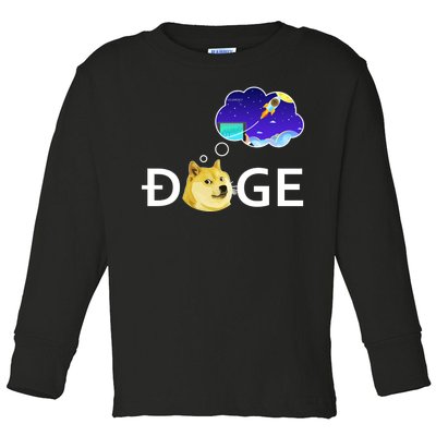 Doge To The Moon Crypto Currency Dogecoin Toddler Long Sleeve Shirt