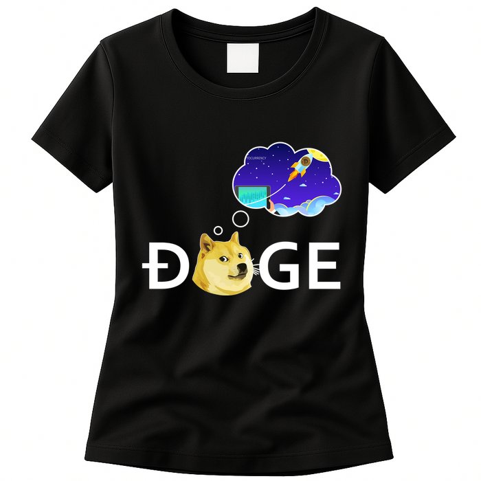 Doge To The Moon Crypto Currency Dogecoin Womens T-Shirt