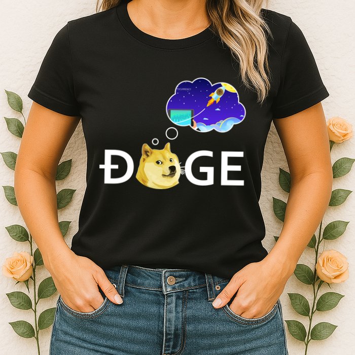 Doge To The Moon Crypto Currency Dogecoin Womens T-Shirt
