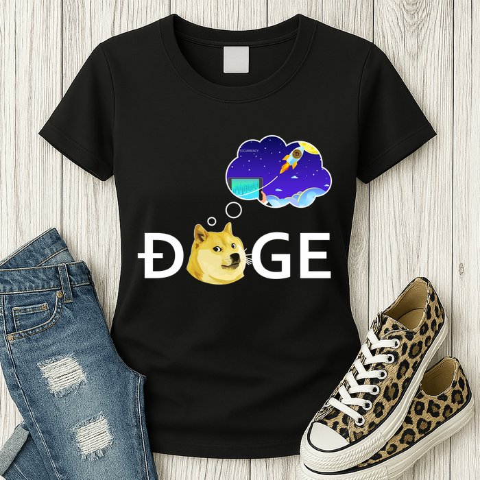 Doge To The Moon Crypto Currency Dogecoin Womens T-Shirt