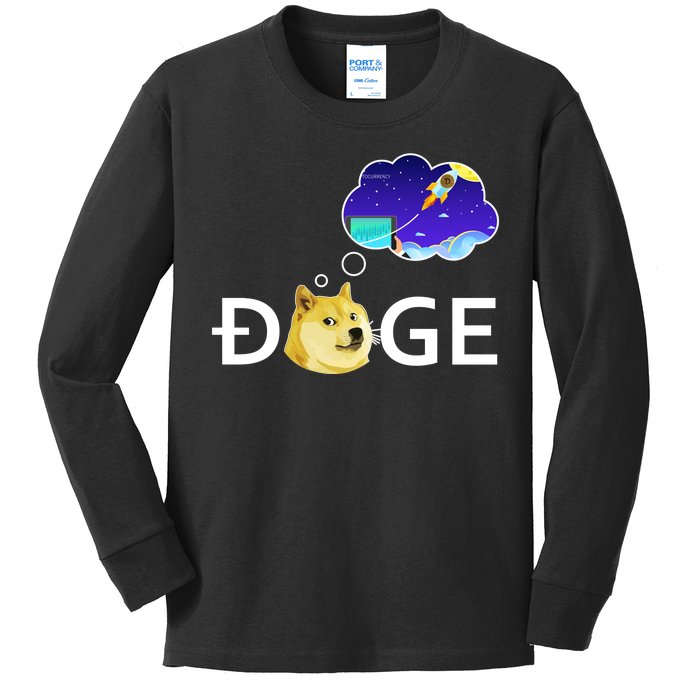 Doge To The Moon Crypto Currency Dogecoin Kids Long Sleeve Shirt