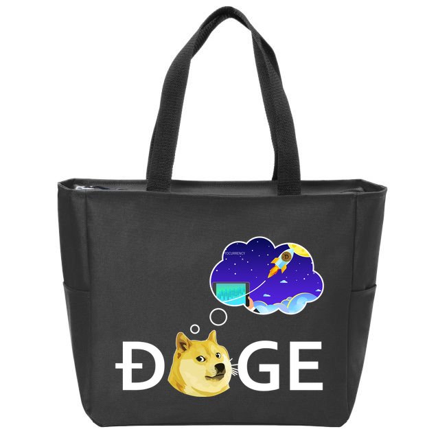 Doge To The Moon Crypto Currency Dogecoin Zip Tote Bag
