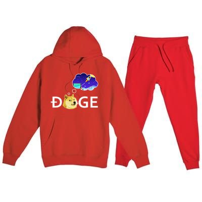 Doge To The Moon Crypto Currency Dogecoin Premium Hooded Sweatsuit Set