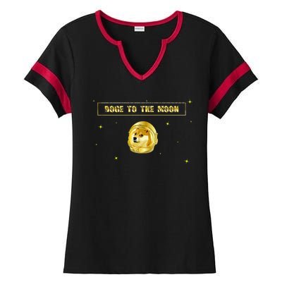 Doge To The Moon Dogecoin Crypto Currency Ladies Halftime Notch Neck Tee