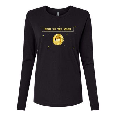 Doge To The Moon Dogecoin Crypto Currency Womens Cotton Relaxed Long Sleeve T-Shirt