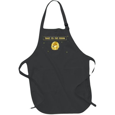 Doge To The Moon Dogecoin Crypto Currency Full-Length Apron With Pockets