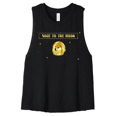 Doge To The Moon Dogecoin Crypto Currency Women's Racerback Cropped Tank