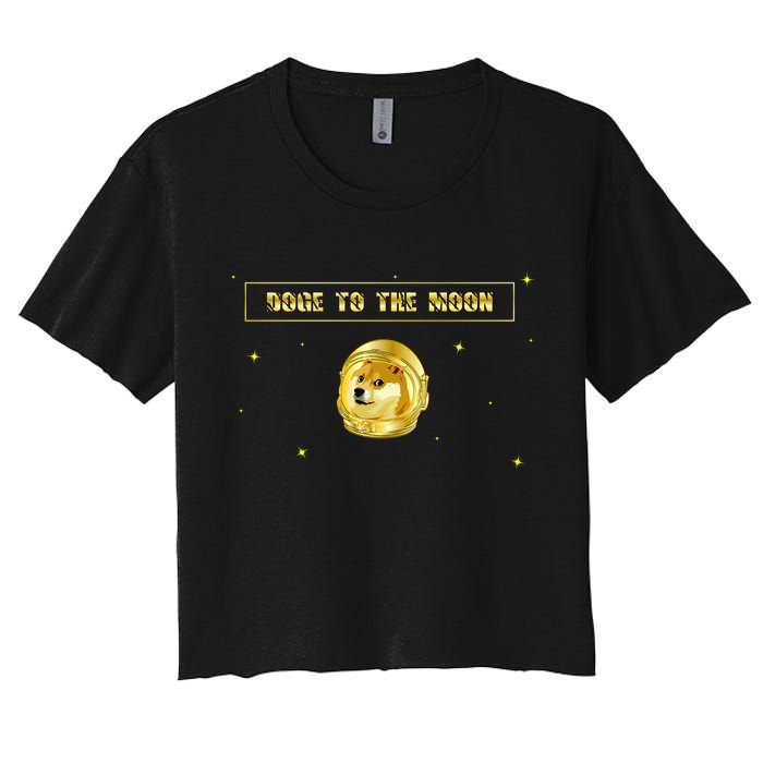 Doge To The Moon Dogecoin Crypto Currency Women's Crop Top Tee