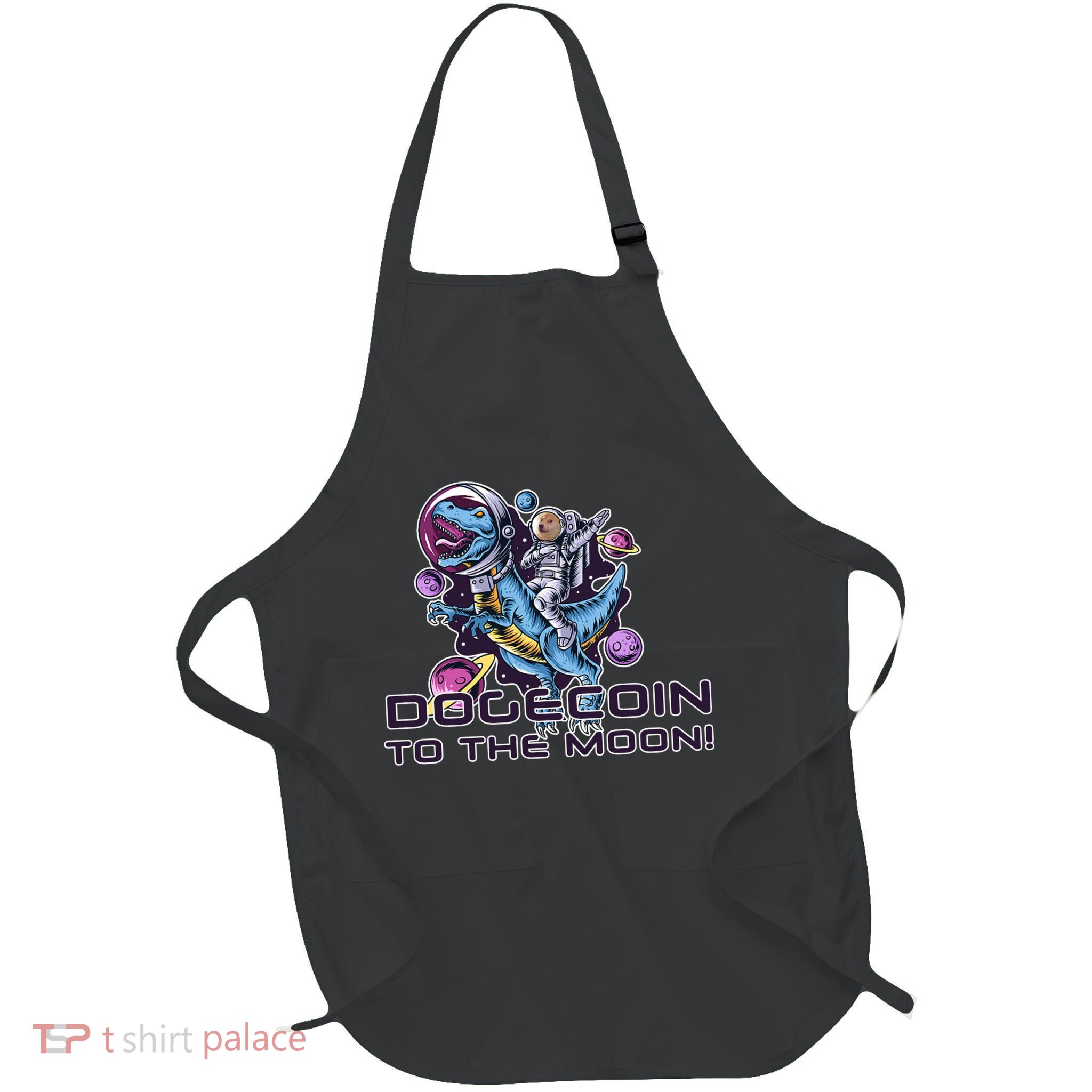 Dogecoin Crypto Currency Doge Dinosaur Full-Length Apron With Pockets