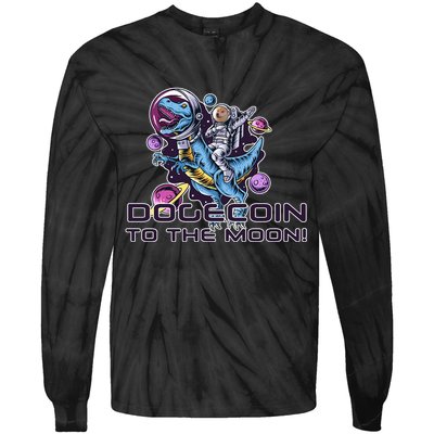 Dogecoin Crypto Currency Doge Dinosaur Tie-Dye Long Sleeve Shirt