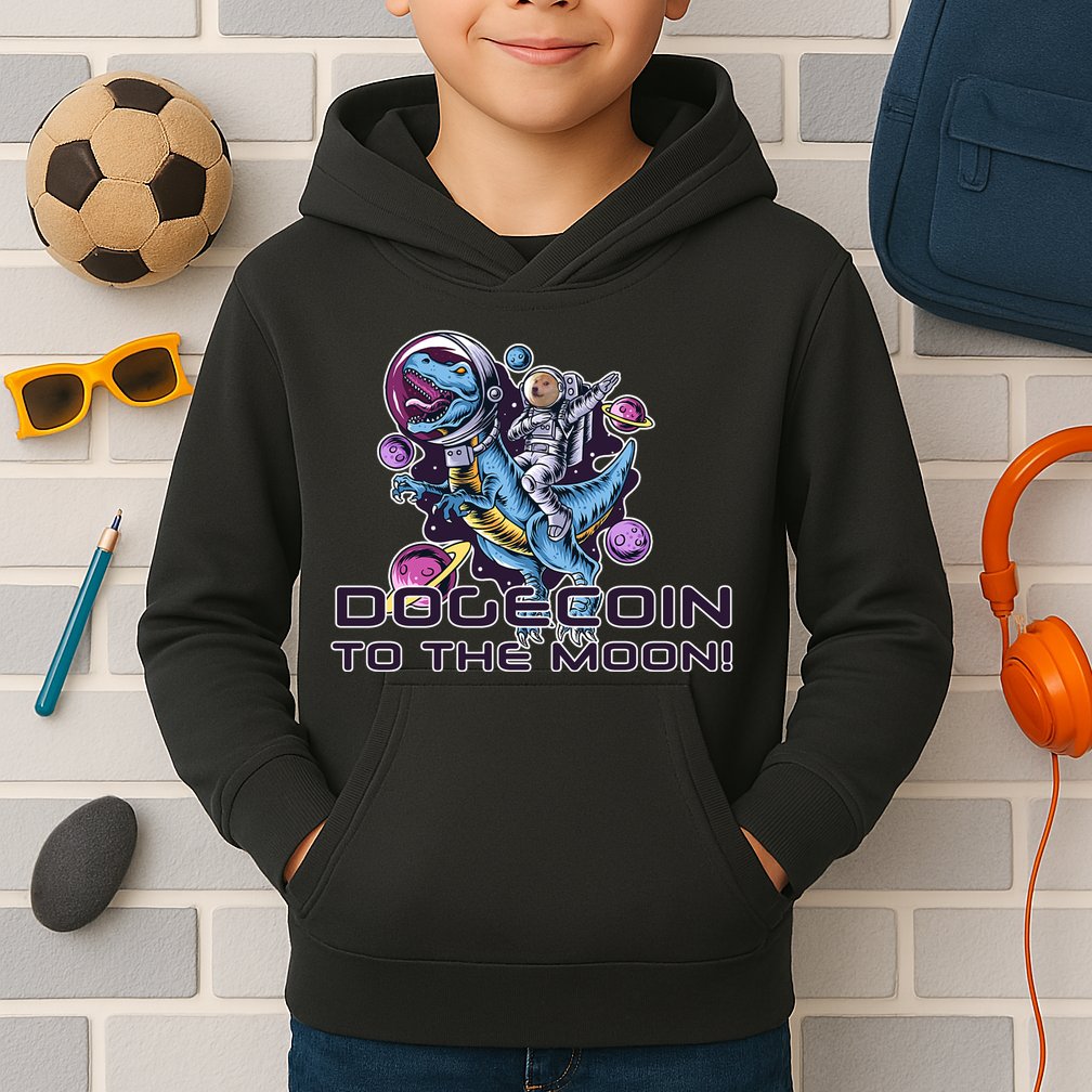 Dogecoin Crypto Currency Doge Dinosaur Kids Hoodie