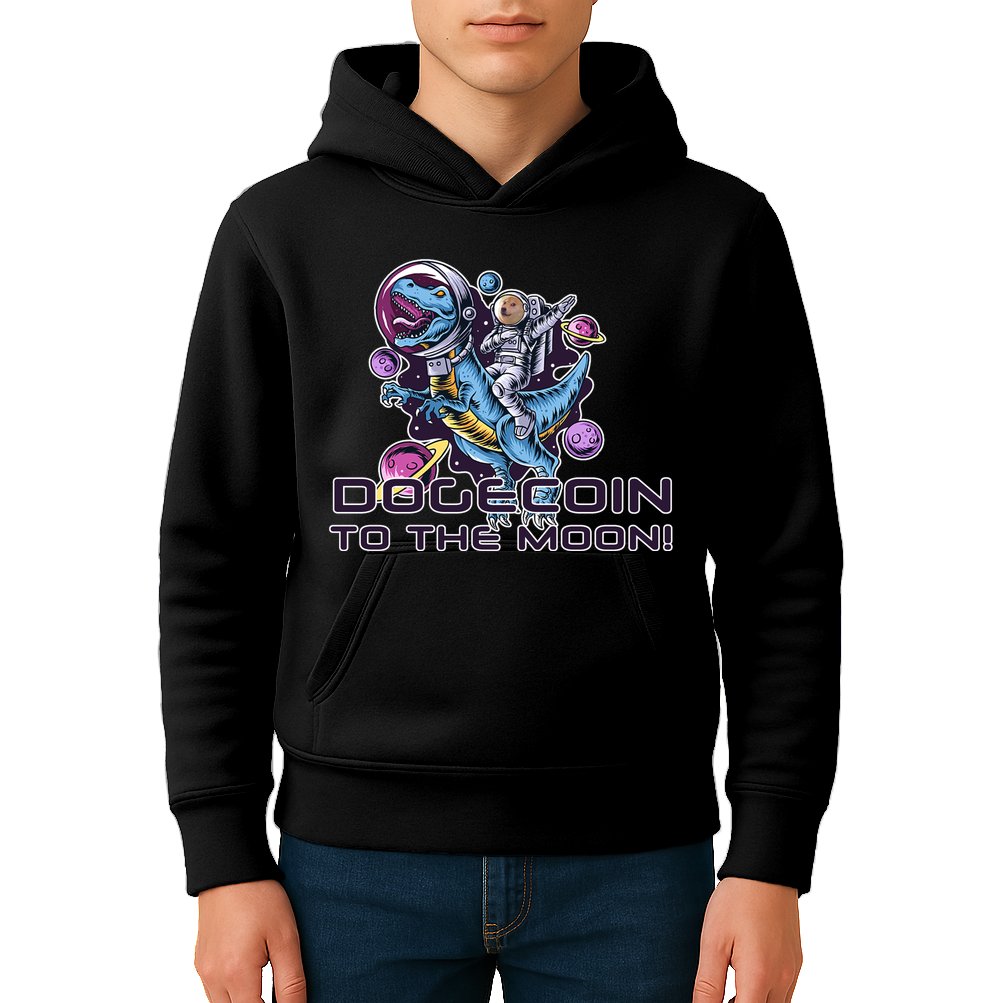 Dogecoin Crypto Currency Doge Dinosaur Kids Hoodie