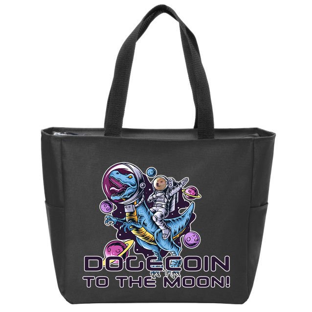 Dogecoin Crypto Currency Doge Dinosaur Zip Tote Bag