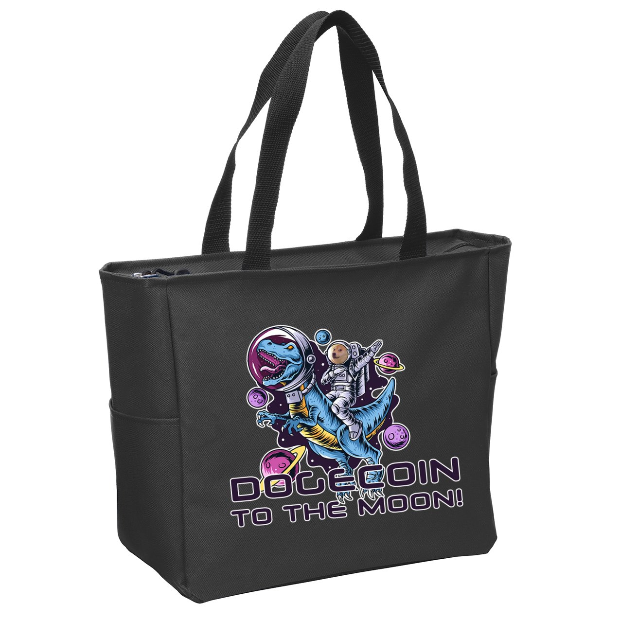 Dogecoin Crypto Currency Doge Dinosaur Zip Tote Bag